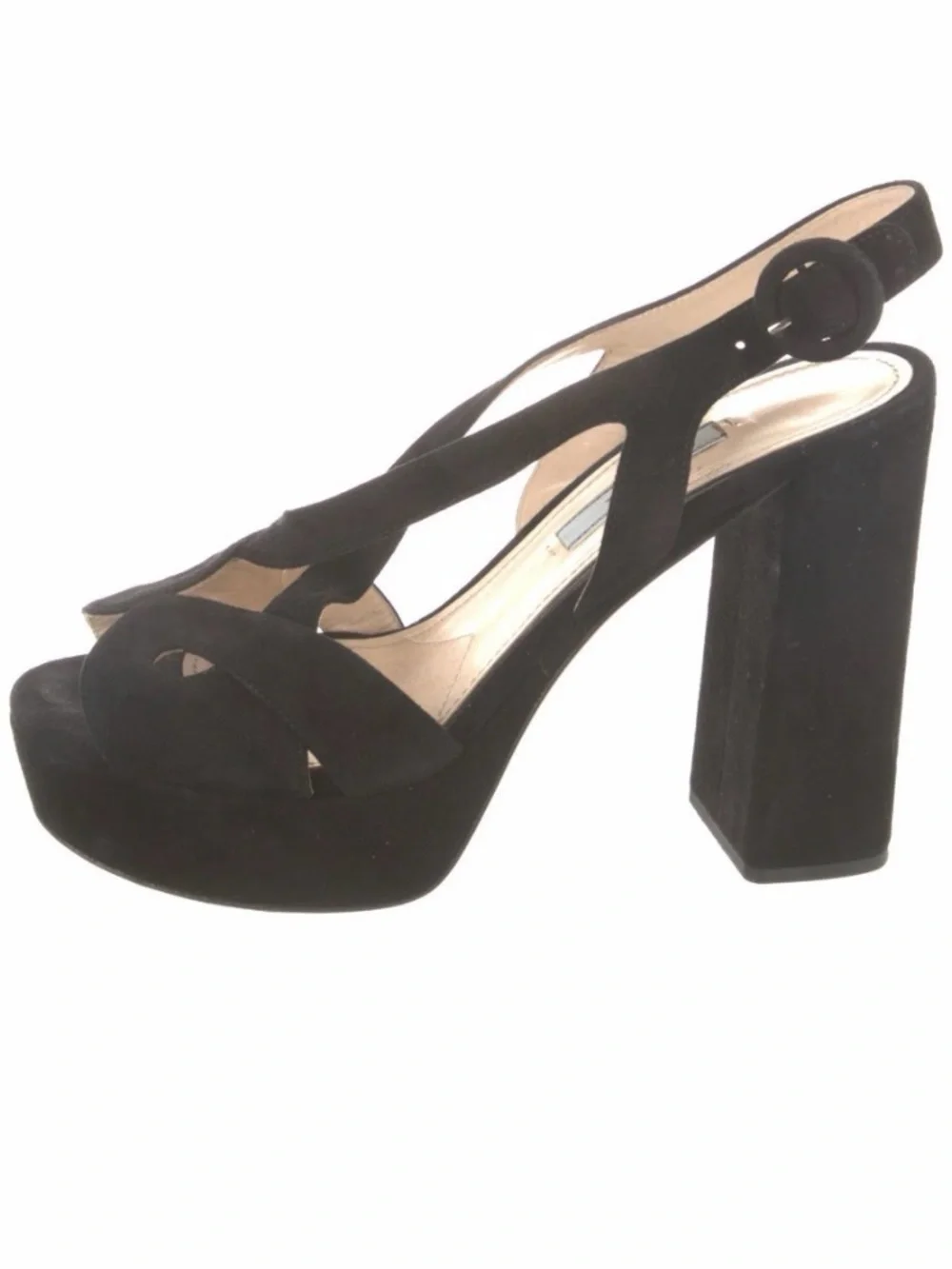 Prada Black Suede Platform Block-Heel Sandals Sz 37